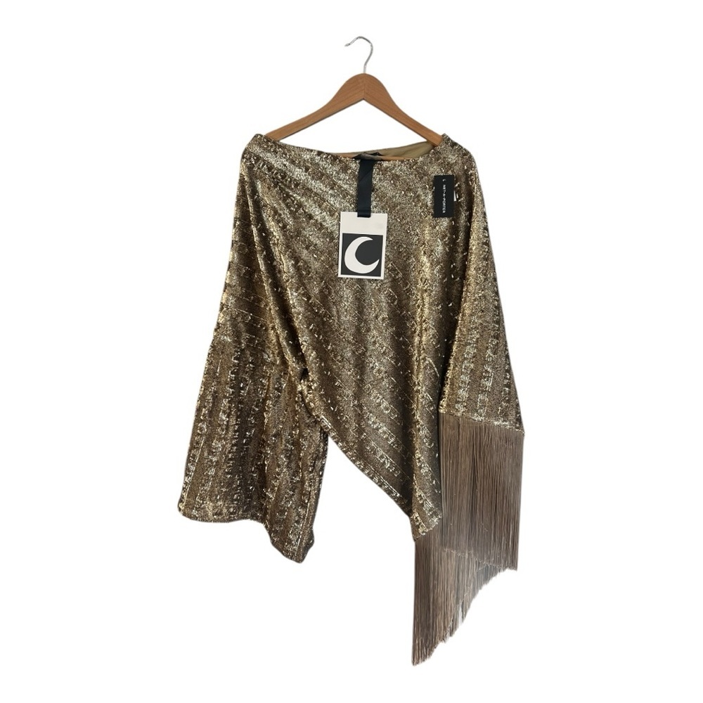 Gold One-Shoulder Sequin Fringe Mini Dress - Picture 3 of 10